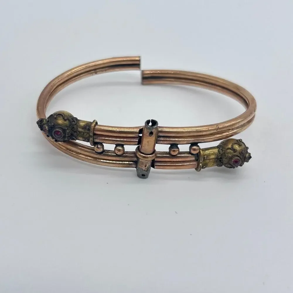 Vintage Victorian Etruscan Revival Bypass Hinged Bangle Bracelet Jewelry BROKEN